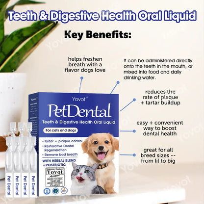 [Official Store] Yovot® Pet Dental & Digestive Health Oral Liquid – Freshen Breath, Remove Tartar & Promote gum regeneration, stabilize teeth (for Cats & Dogs)  – Save 80% Today!